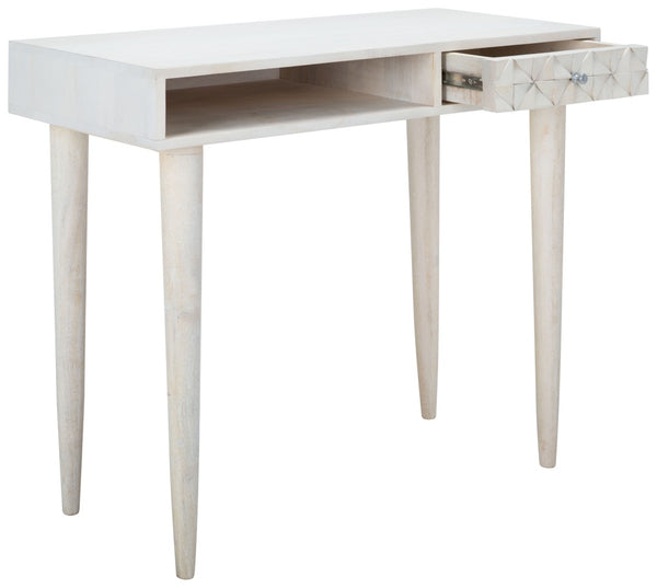 Safavieh Zinnia Desk - Sculptural Modern Design With Geometric Accents, Open Shelf For Stylish Functionality White Wash/Silver DSK9000B