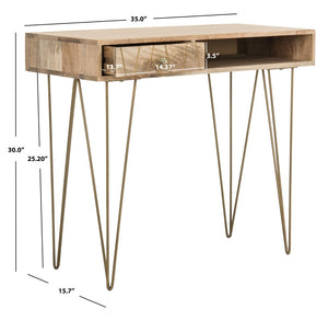 Safavieh Marigold Desk - Mid-Century Glamour With Asymmetrical Design, Perfect For Compact Workspaces And Storage Natural/Mango Wood DSK9001A