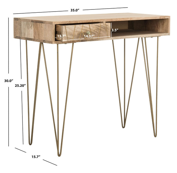 Safavieh Marigold Desk - Mid-Century Glamour With Asymmetrical Design, Perfect For Compact Workspaces And Storage Natural/Mango Wood DSK9001A