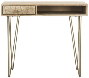 Safavieh Marigold Desk - Mid-Century Glamour With Asymmetrical Design, Perfect For Compact Workspaces And Storage Natural/Mango Wood DSK9001A
