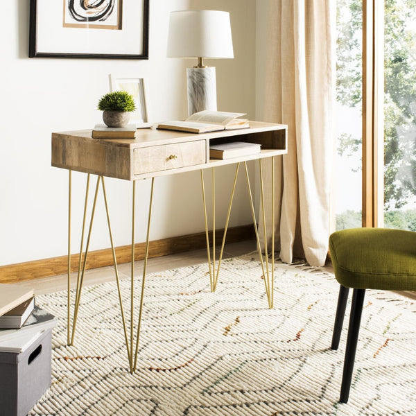 Safavieh Marigold Desk - Mid-Century Glamour With Asymmetrical Design, Perfect For Compact Workspaces And Storage Natural/Mango Wood DSK9001A