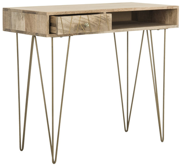 Safavieh Marigold Desk - Mid-Century Glamour With Asymmetrical Design, Perfect For Compact Workspaces And Storage Natural/Mango Wood DSK9001A