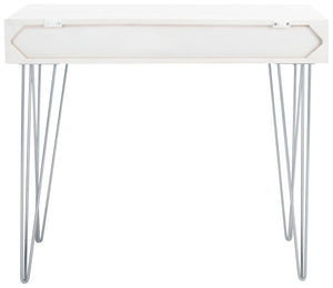 Safavieh Marigold Desk - Mid-Century Glamour With Asymmetrical Design, Perfect For Compact Workspaces And Storage White Wash/Silver DSK9001B