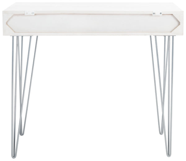 Safavieh Marigold Desk - Mid-Century Glamour With Asymmetrical Design, Perfect For Compact Workspaces And Storage White Wash/Silver DSK9001B