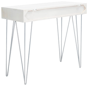 Safavieh Marigold Desk - Mid-Century Glamour With Asymmetrical Design, Perfect For Compact Workspaces And Storage White Wash/Silver DSK9001B