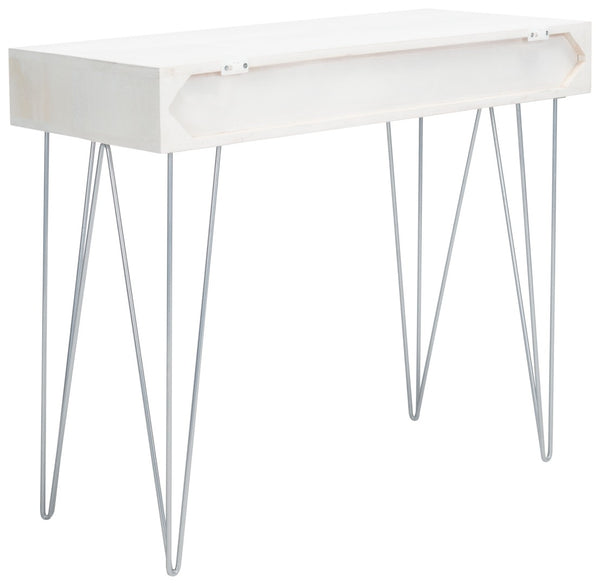 Safavieh Marigold Desk - Mid-Century Glamour With Asymmetrical Design, Perfect For Compact Workspaces And Storage White Wash/Silver DSK9001B