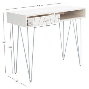 Safavieh Marigold Desk - Mid-Century Glamour With Asymmetrical Design, Perfect For Compact Workspaces And Storage White Wash/Silver DSK9001B
