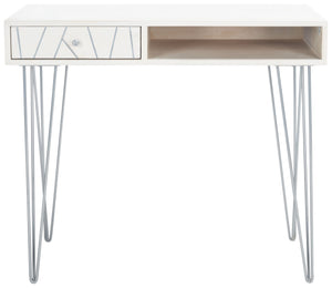 Safavieh Marigold Desk - Mid-Century Glamour With Asymmetrical Design, Perfect For Compact Workspaces And Storage White Wash/Silver DSK9001B