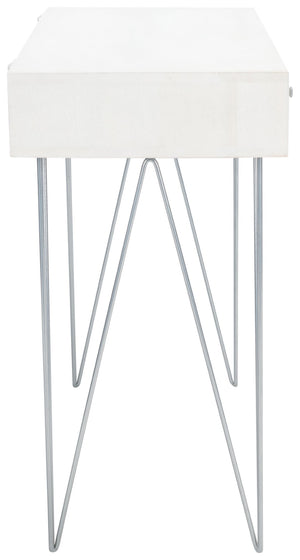 Safavieh Marigold Desk - Mid-Century Glamour With Asymmetrical Design, Perfect For Compact Workspaces And Storage White Wash/Silver DSK9001B