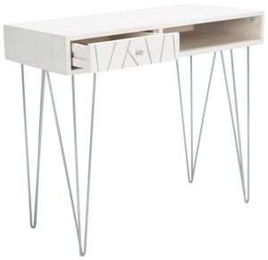 Safavieh Marigold Desk - Mid-Century Glamour With Asymmetrical Design, Perfect For Compact Workspaces And Storage White Wash/Silver DSK9001B