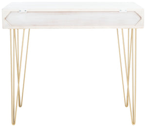 Safavieh Marigold Desk - Mid-Century Glamour With Asymmetrical Design, Perfect For Compact Workspaces And Storage White Wash/Brass DSK9001C
