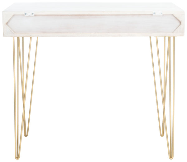 Safavieh Marigold Desk - Mid-Century Glamour With Asymmetrical Design, Perfect For Compact Workspaces And Storage White Wash/Brass DSK9001C