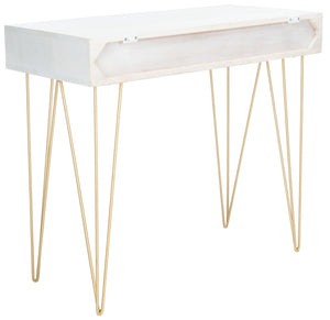 Safavieh Marigold Desk - Mid-Century Glamour With Asymmetrical Design, Perfect For Compact Workspaces And Storage White Wash/Brass DSK9001C