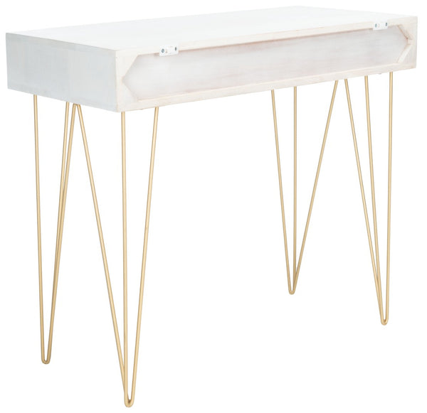 Safavieh Marigold Desk - Mid-Century Glamour With Asymmetrical Design, Perfect For Compact Workspaces And Storage White Wash/Brass DSK9001C