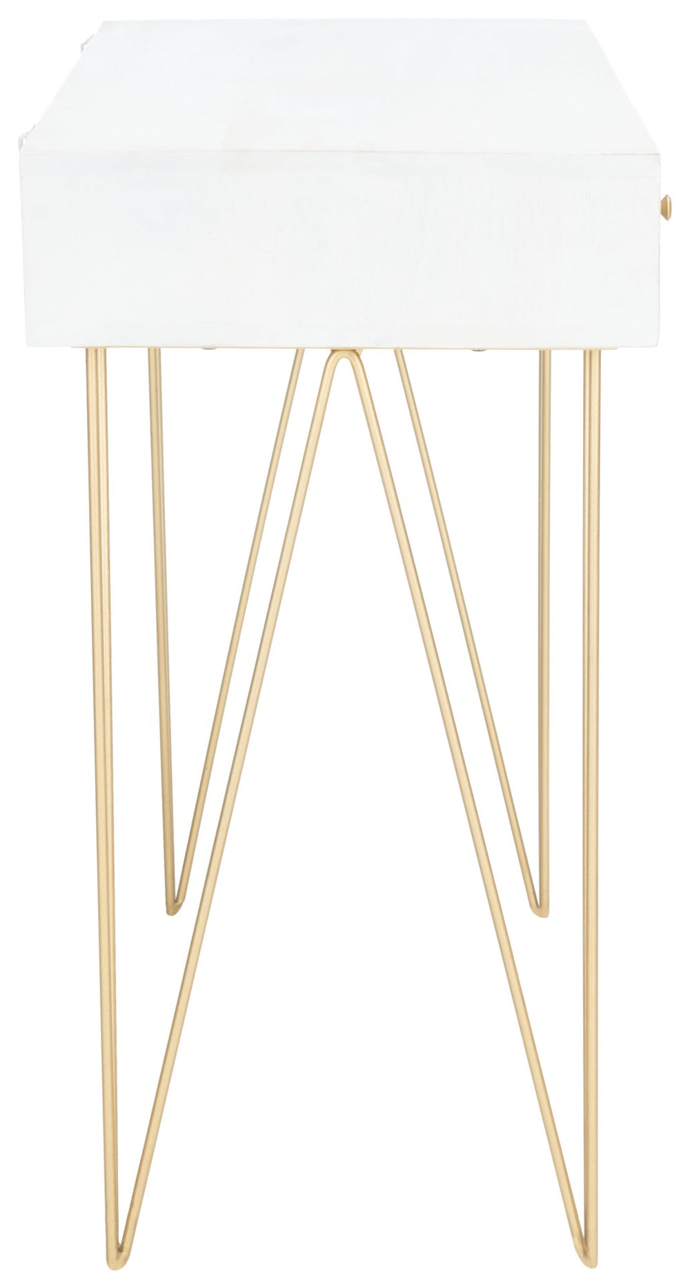 Safavieh Marigold Desk - Mid-Century Glamour With Asymmetrical Design, Perfect For Compact Workspaces And Storage White Wash/Brass DSK9001C