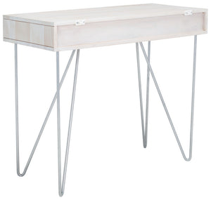 Safavieh Raveena Desk - Modern Minimalist Design With Asymmetric Top And Glamorous Honeycomb Accents White Wash/ Mixed White Wash/Silver DSK9002B