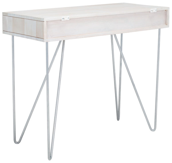 Safavieh Raveena Desk - Modern Minimalist Design With Asymmetric Top And Glamorous Honeycomb Accents White Wash/ Mixed White Wash/Silver DSK9002B