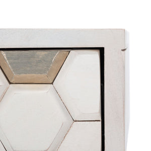 Safavieh Raveena Desk - Modern Minimalist Design With Asymmetric Top And Glamorous Honeycomb Accents White Wash/ Mixed White Wash/Silver DSK9002B
