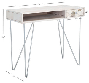 Safavieh Raveena Desk - Modern Minimalist Design With Asymmetric Top And Glamorous Honeycomb Accents White Wash/ Mixed White Wash/Silver DSK9002B