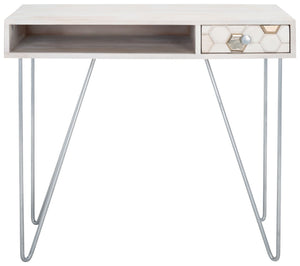 Safavieh Raveena Desk - Modern Minimalist Design With Asymmetric Top And Glamorous Honeycomb Accents White Wash/ Mixed White Wash/Silver DSK9002B