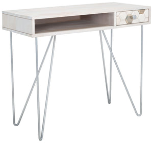 Safavieh Raveena Desk - Modern Minimalist Design With Asymmetric Top And Glamorous Honeycomb Accents White Wash/ Mixed White Wash/Silver DSK9002B