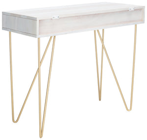 Safavieh Raveena Desk - Modern Minimalist Design With Asymmetric Top And Glamorous Honeycomb Accents White Wash/ Mixed White Wash/Brass DSK9002C