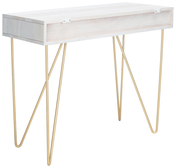 Safavieh Raveena Desk - Modern Minimalist Design With Asymmetric Top And Glamorous Honeycomb Accents White Wash/ Mixed White Wash/Brass DSK9002C