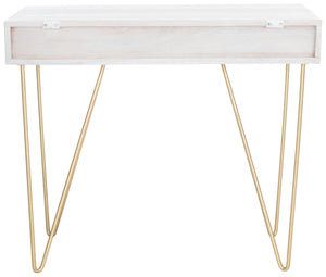 Safavieh Raveena Desk - Modern Minimalist Design With Asymmetric Top And Glamorous Honeycomb Accents White Wash/ Mixed White Wash/Brass DSK9002C