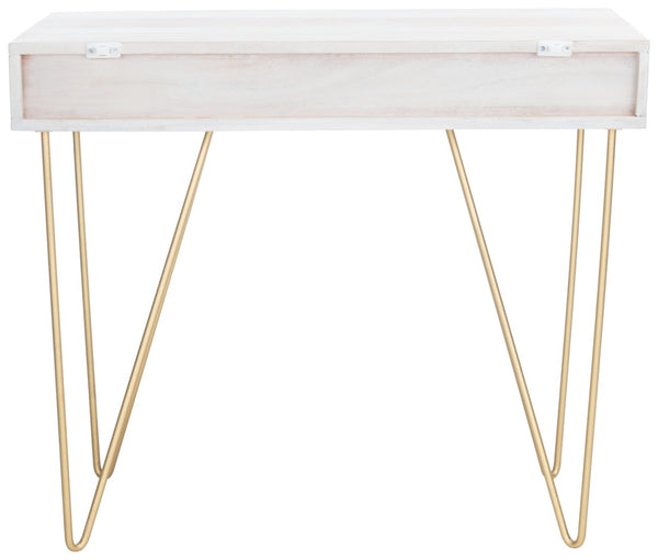 Safavieh Raveena Desk - Modern Minimalist Design With Asymmetric Top And Glamorous Honeycomb Accents White Wash/ Mixed White Wash/Brass DSK9002C