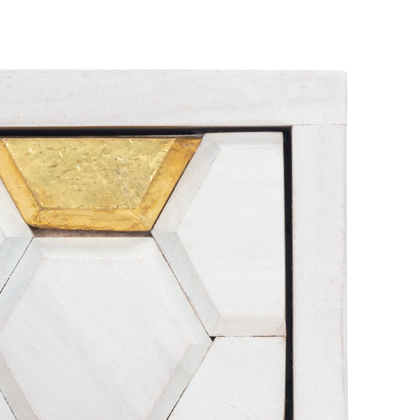Safavieh Raveena Desk - Modern Minimalist Design With Asymmetric Top And Glamorous Honeycomb Accents White Wash/ Mixed White Wash/Brass DSK9002C