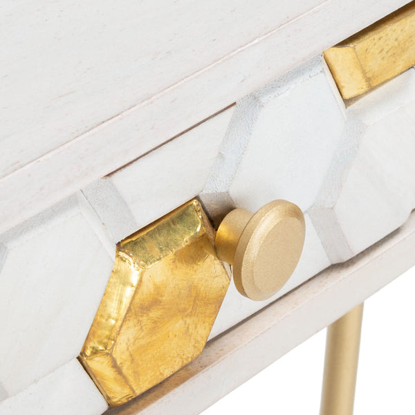 Safavieh Raveena Desk - Modern Minimalist Design With Asymmetric Top And Glamorous Honeycomb Accents White Wash/ Mixed White Wash/Brass DSK9002C