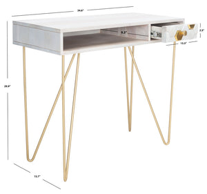 Safavieh Raveena Desk - Modern Minimalist Design With Asymmetric Top And Glamorous Honeycomb Accents White Wash/ Mixed White Wash/Brass DSK9002C