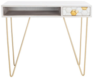 Safavieh Raveena Desk - Modern Minimalist Design With Asymmetric Top And Glamorous Honeycomb Accents White Wash/ Mixed White Wash/Brass DSK9002C