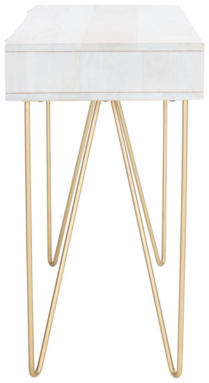 Safavieh Raveena Desk - Modern Minimalist Design With Asymmetric Top And Glamorous Honeycomb Accents White Wash/ Mixed White Wash/Brass DSK9002C