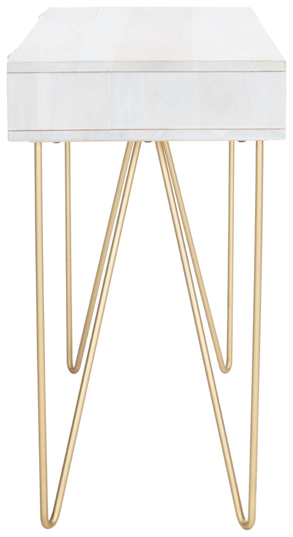 Safavieh Raveena Desk - Modern Minimalist Design With Asymmetric Top And Glamorous Honeycomb Accents White Wash/ Mixed White Wash/Brass DSK9002C