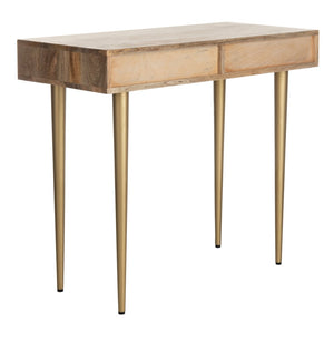 Safavieh Leni Desk - Modern Retro Mango Wood And Cement Desk With Brass Inlay For Stylish Home Office Spaces DSK9003A