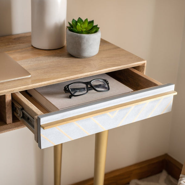 Safavieh Leni Desk - Modern Retro Mango Wood And Cement Desk With Brass Inlay For Stylish Home Office Spaces DSK9003A