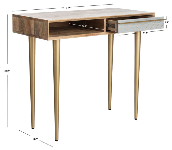 Safavieh Leni Desk - Modern Retro Mango Wood And Cement Desk With Brass Inlay For Stylish Home Office Spaces DSK9003A
