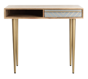 Safavieh Leni Desk - Modern Retro Mango Wood And Cement Desk With Brass Inlay For Stylish Home Office Spaces DSK9003A