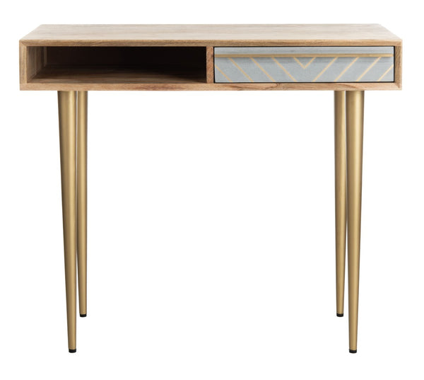 Safavieh Leni Desk - Modern Retro Mango Wood And Cement Desk With Brass Inlay For Stylish Home Office Spaces DSK9003A