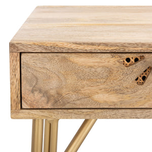 Safavieh Lily Modern 2-Drawer Desk With Sculpted Floral Design, Mango Wood & Brass Legs For Stylish Storage DSK9006A