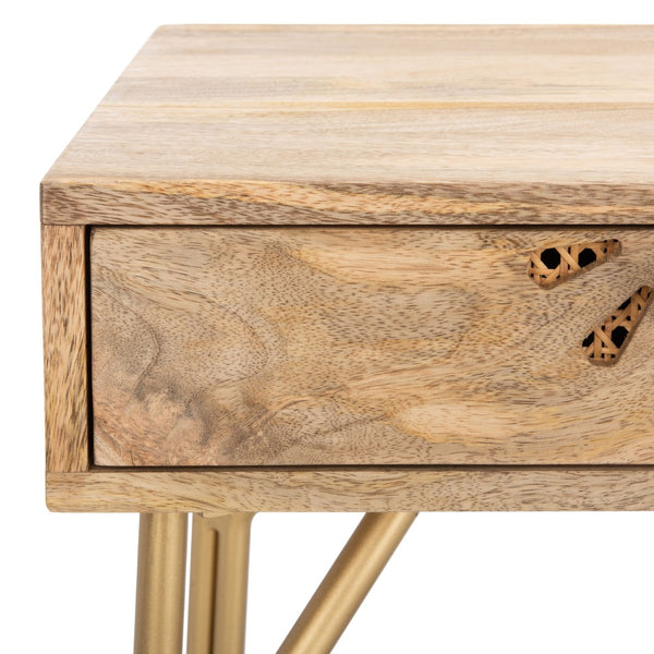 Safavieh Lily Modern 2-Drawer Desk With Sculpted Floral Design, Mango Wood & Brass Legs For Stylish Storage DSK9006A