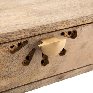 Safavieh Lily Modern 2-Drawer Desk With Sculpted Floral Design, Mango Wood & Brass Legs For Stylish Storage DSK9006A