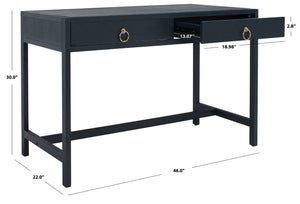Safavieh Esther Modern 2-Drawer Desk - Spacious Work Surface & Elegant Design For Home Office Or Study Nook Navy DSK9200A