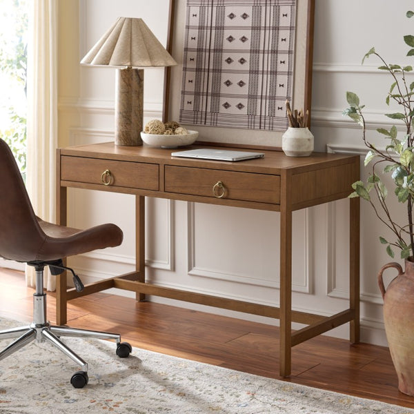 Safavieh Esther Two Drawer Writing Desk with Walnut Finish for Modern Home Office Use Walnut DSK9200E