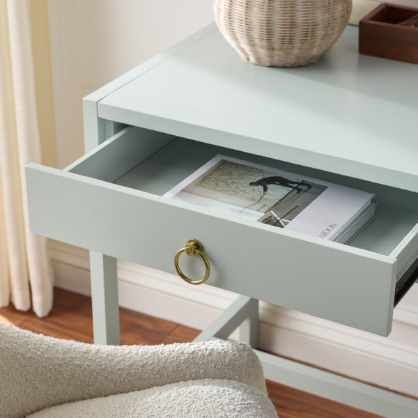 Safavieh Esther Two Drawer Writing Desk with Walnut Finish for Modern Home Office Use Light Blue DSK9200F