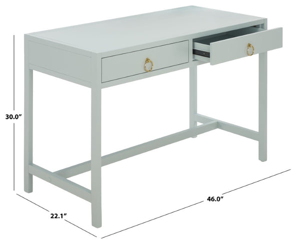 Safavieh Esther Two Drawer Writing Desk with Walnut Finish for Modern Home Office Use Light Blue DSK9200F