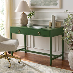 Safavieh Esther Two Drawer Writing Desk with Walnut Finish for Modern Home Office Use Green DSK9200G