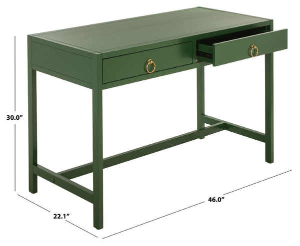 Safavieh Esther Two Drawer Writing Desk with Walnut Finish for Modern Home Office Use Green DSK9200G