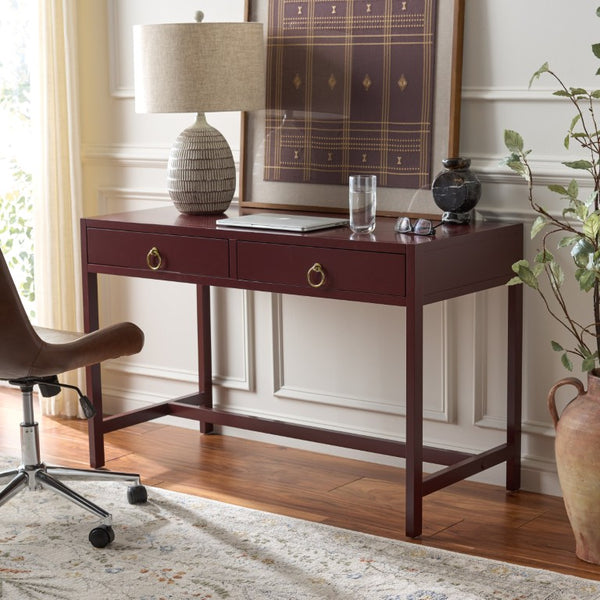 Safavieh Esther Two Drawer Writing Desk with Walnut Finish for Modern Home Office Use Burgundy DSK9200H